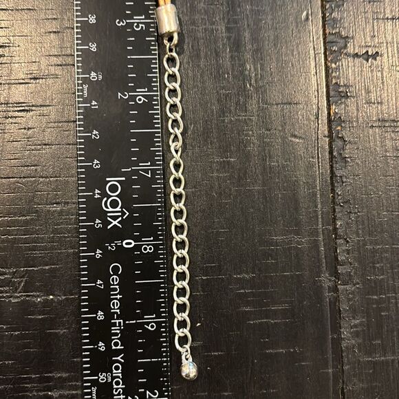 Vtg Mixed Metal Brass Copper Hammered Silver Necklace Concentric Circles Leather - Picture 6 of 6